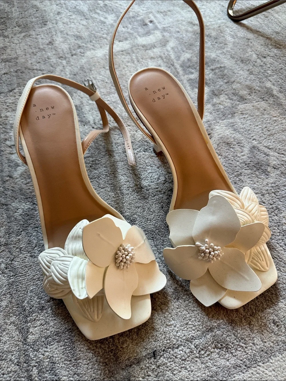 a new day Ivory Floral Ankle-Strap Heels